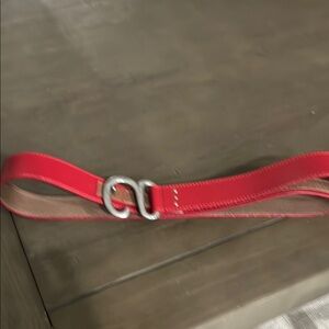 Free People Red and Brown Leather Belt with Classic Silver Buckle